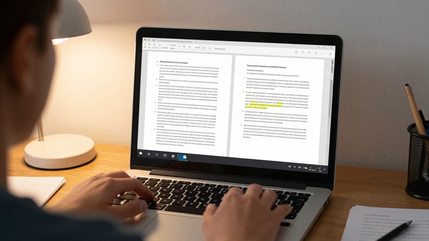 Two document versions side by side on a laptop screen