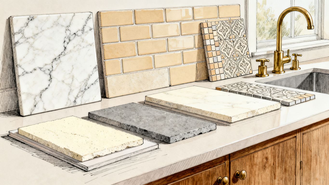 White Calacatta marble backsplash formats