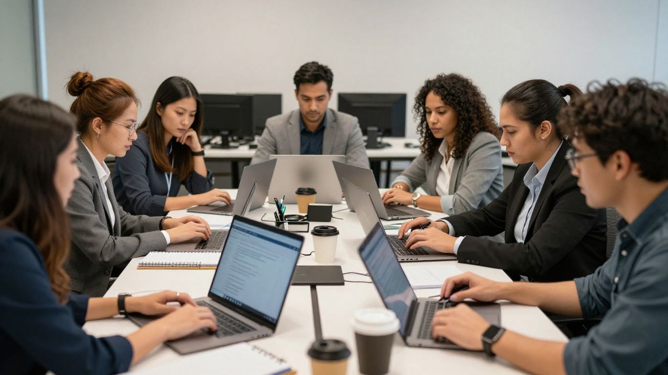 Équipe analysant une boîte mail professionnelle pour identifier les tâches répétitives