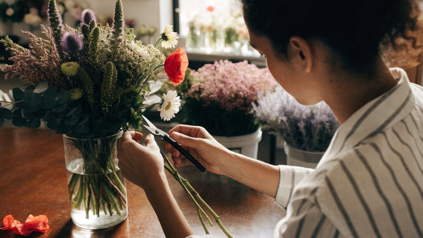 Florist arranging a fresh bouquet for delivery