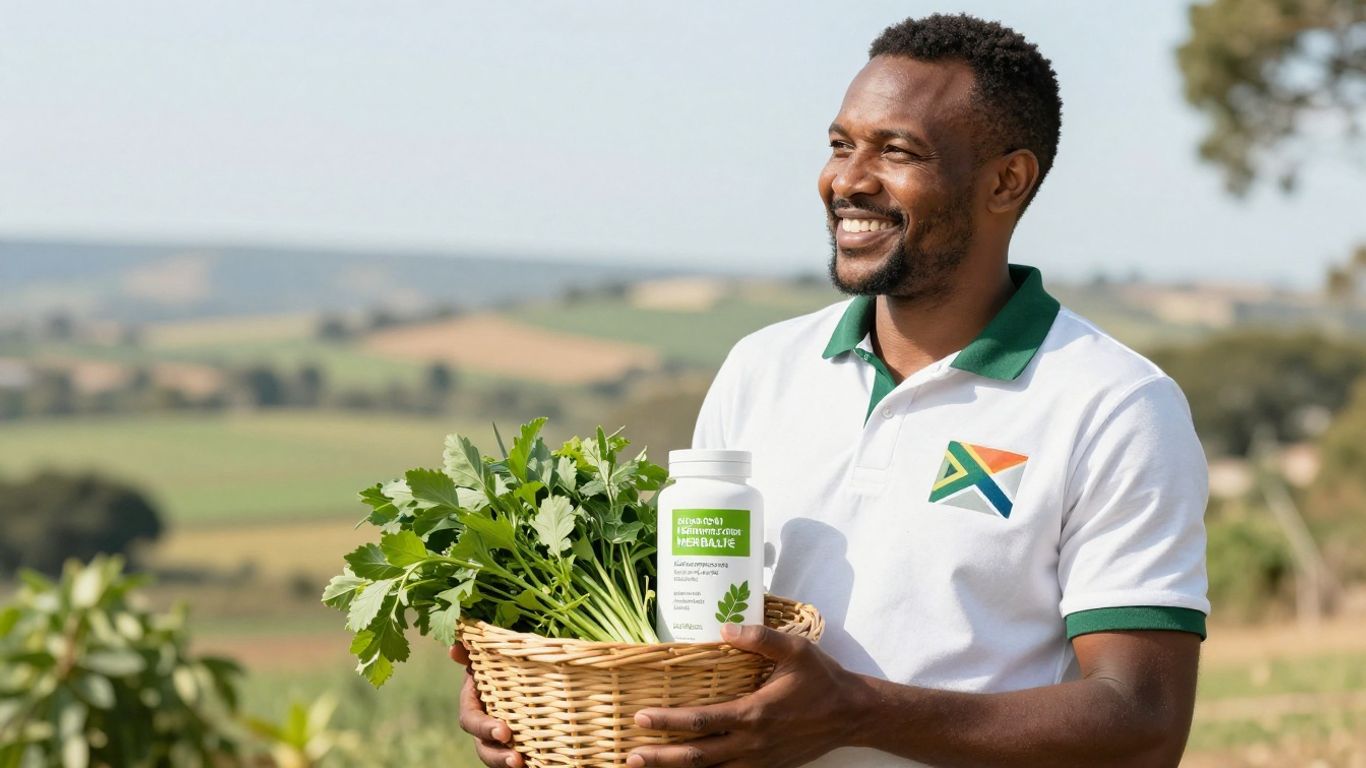 Herbalife distributor in South Africa with herbs and products.