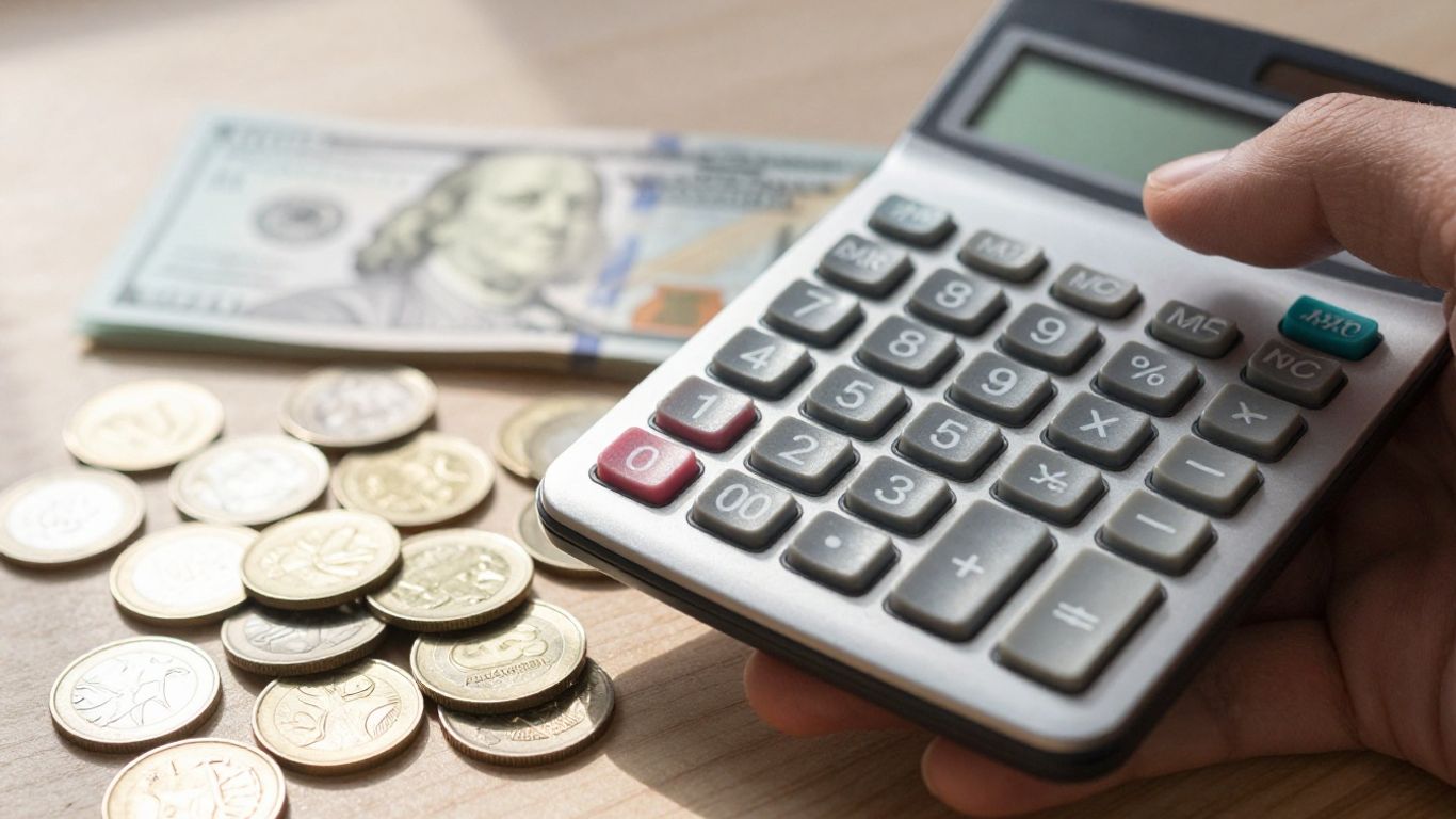 Calculator and money for capital investment ROI.