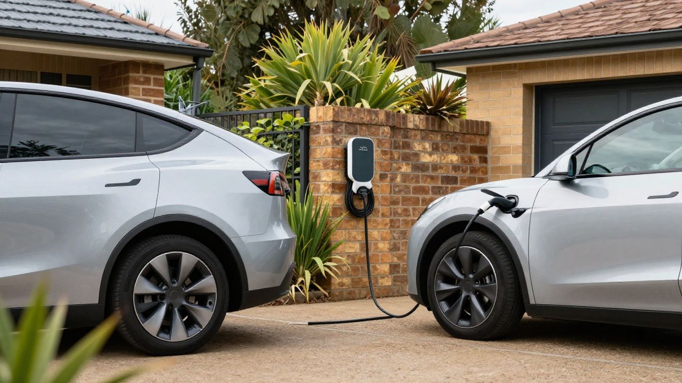 Electric car parked beside a home charger