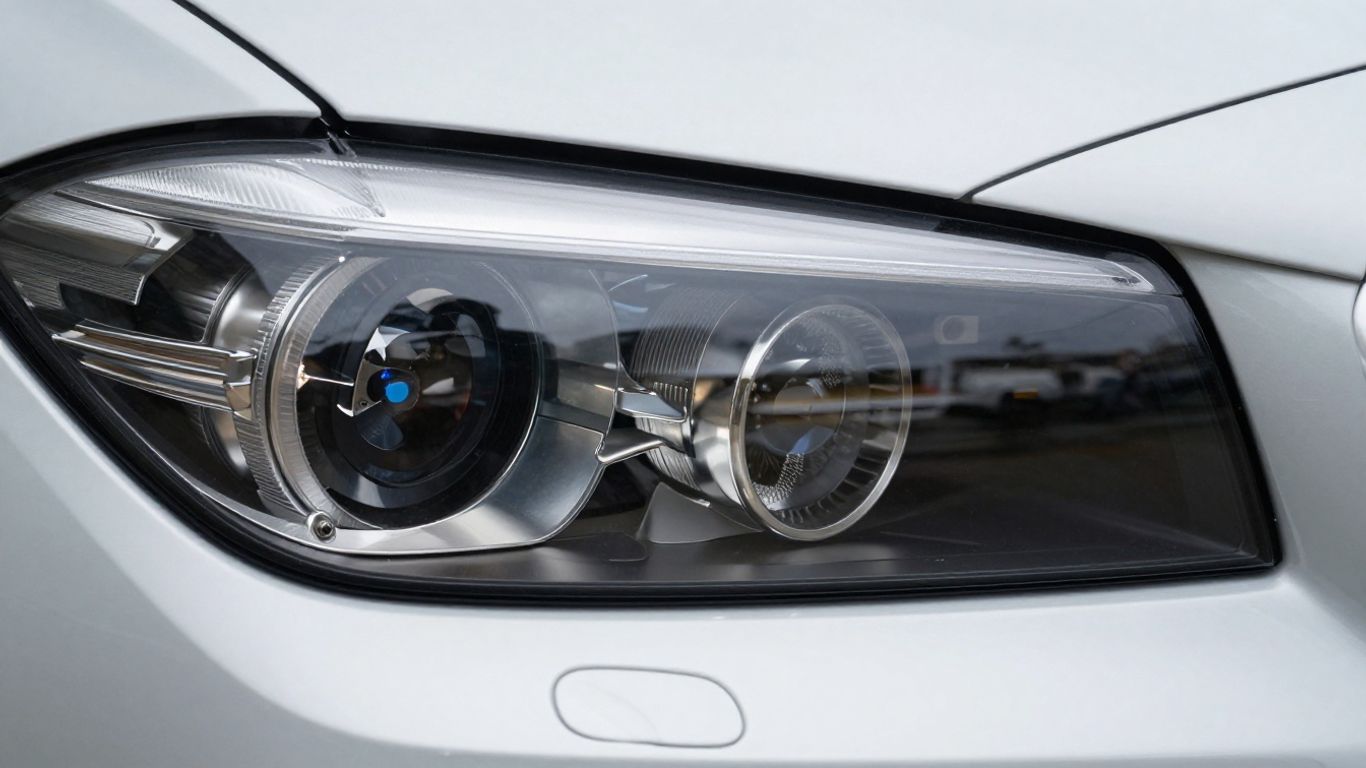 BMW headlight assembly with intricate details.