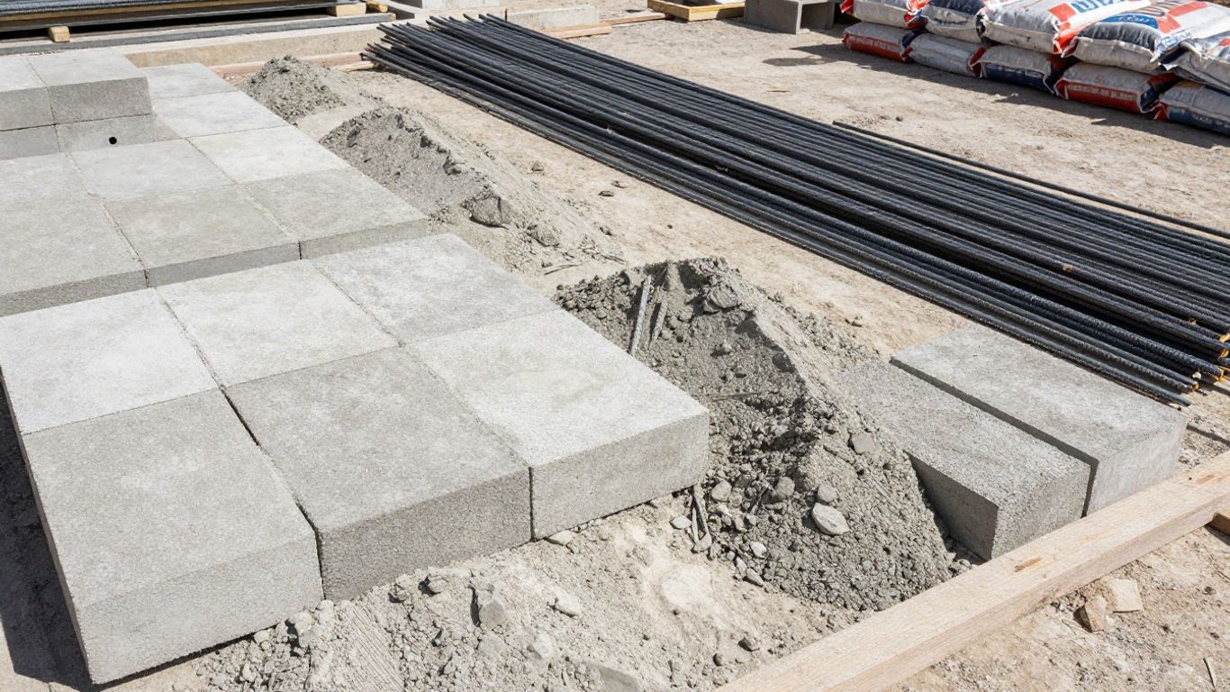 Foundation building materials on a construction site.