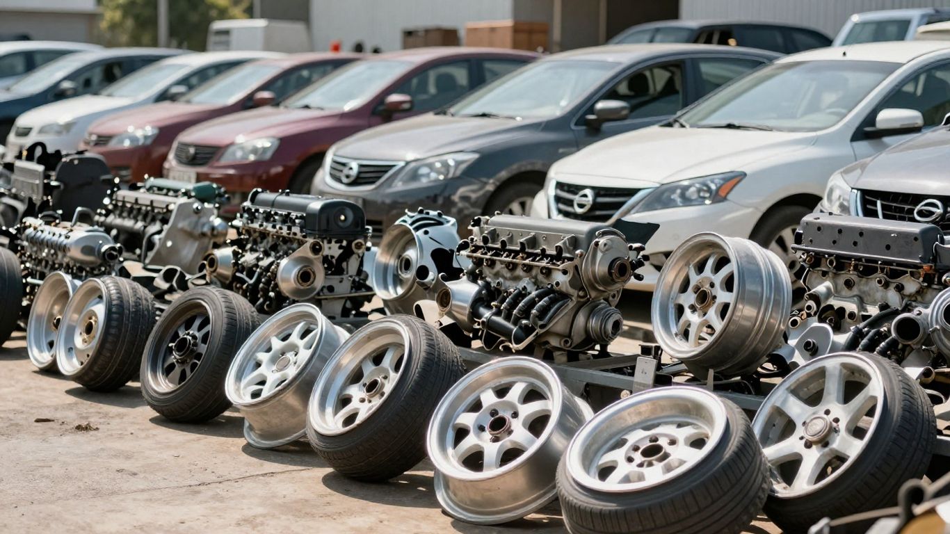 Nissan car parts in a wrecking yard