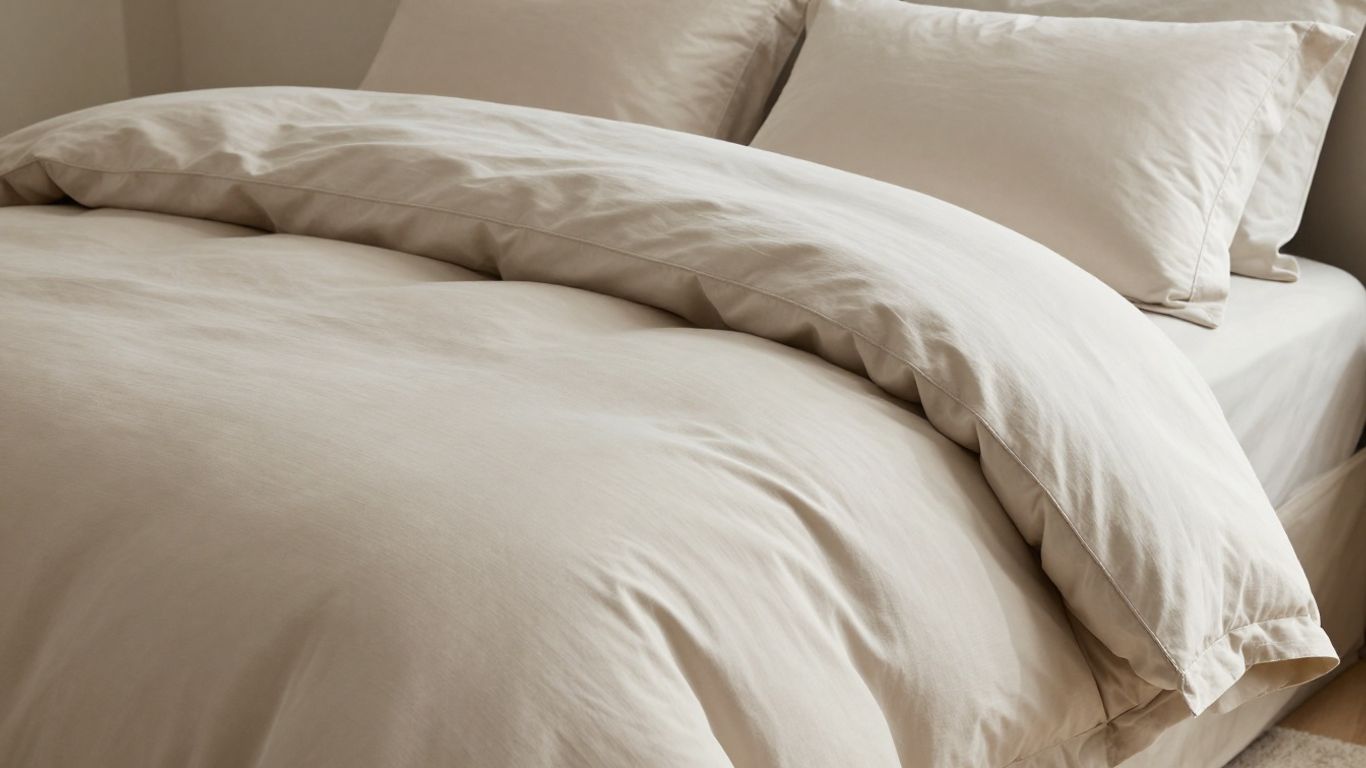 Soft Dunelm bedding with textured fabric and neutral tones.