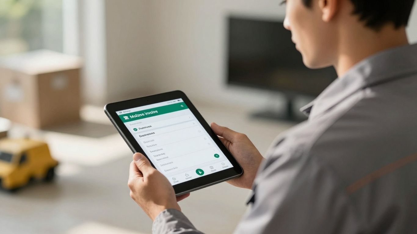 Field service technician using mobile invoicing app on tablet