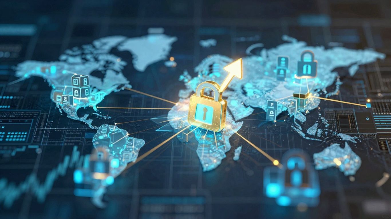 Blockchain network impacting financial services and asset management.