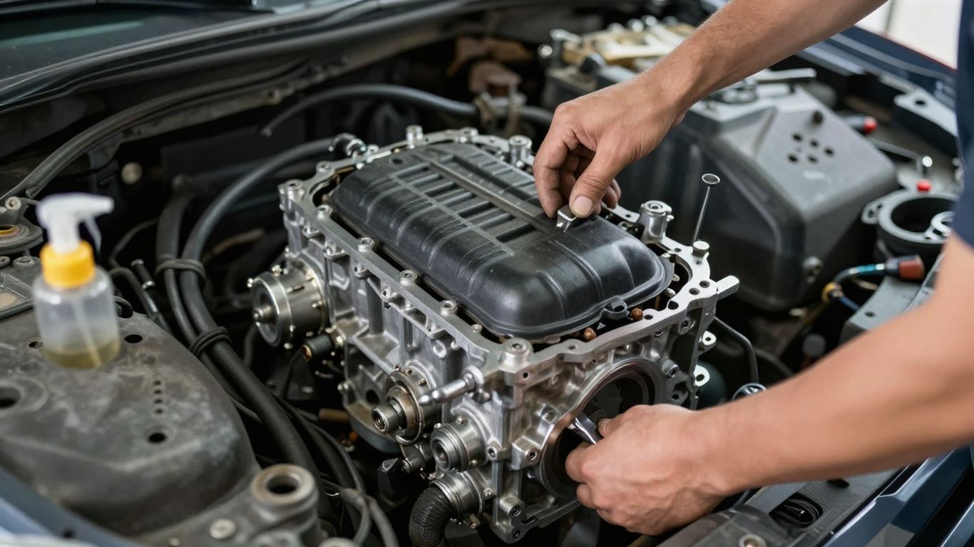 Close view of a vehicle transmission inspection