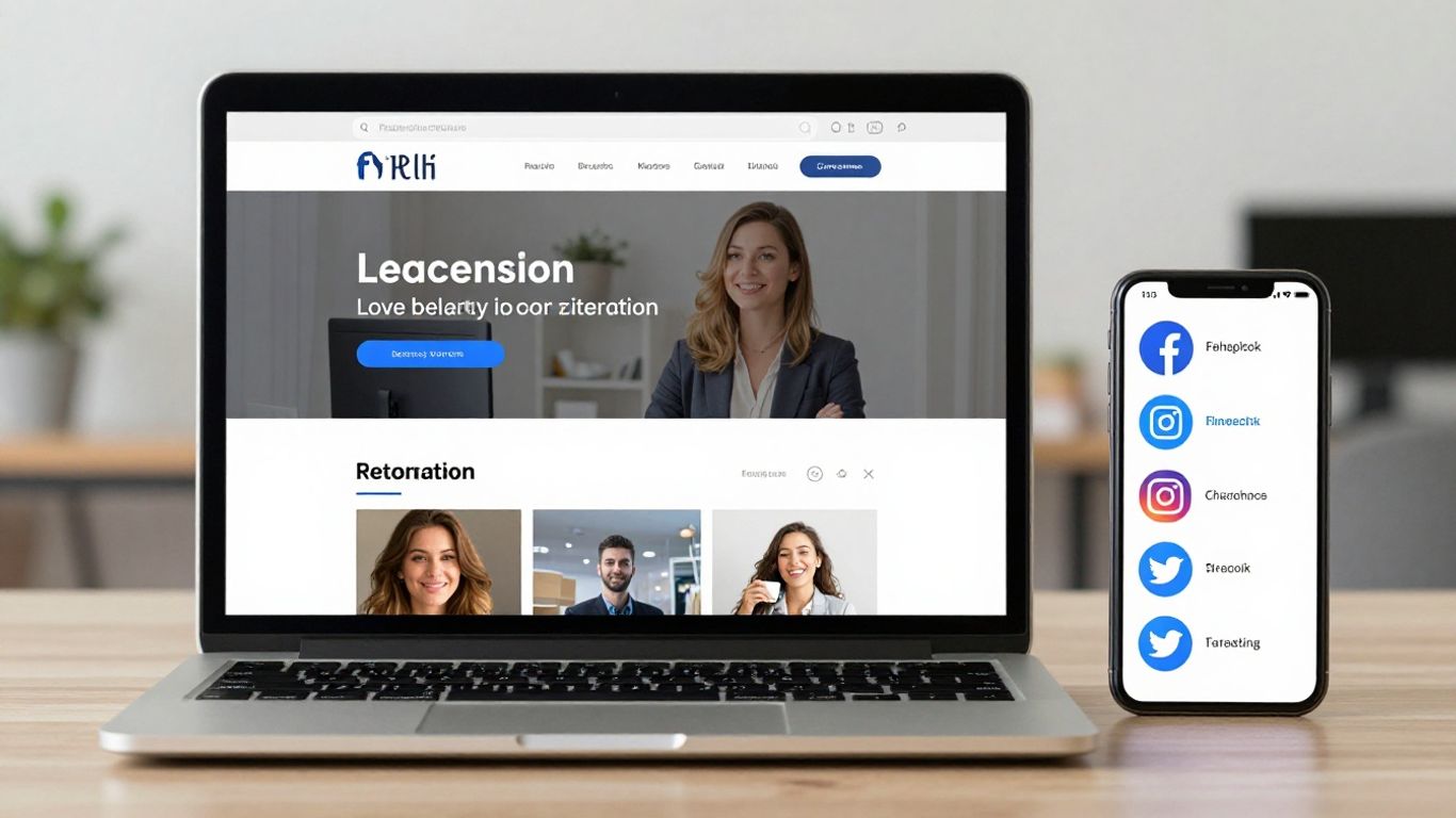 Prosta strona www z ikonami mediów społecznościowych na ekranie.