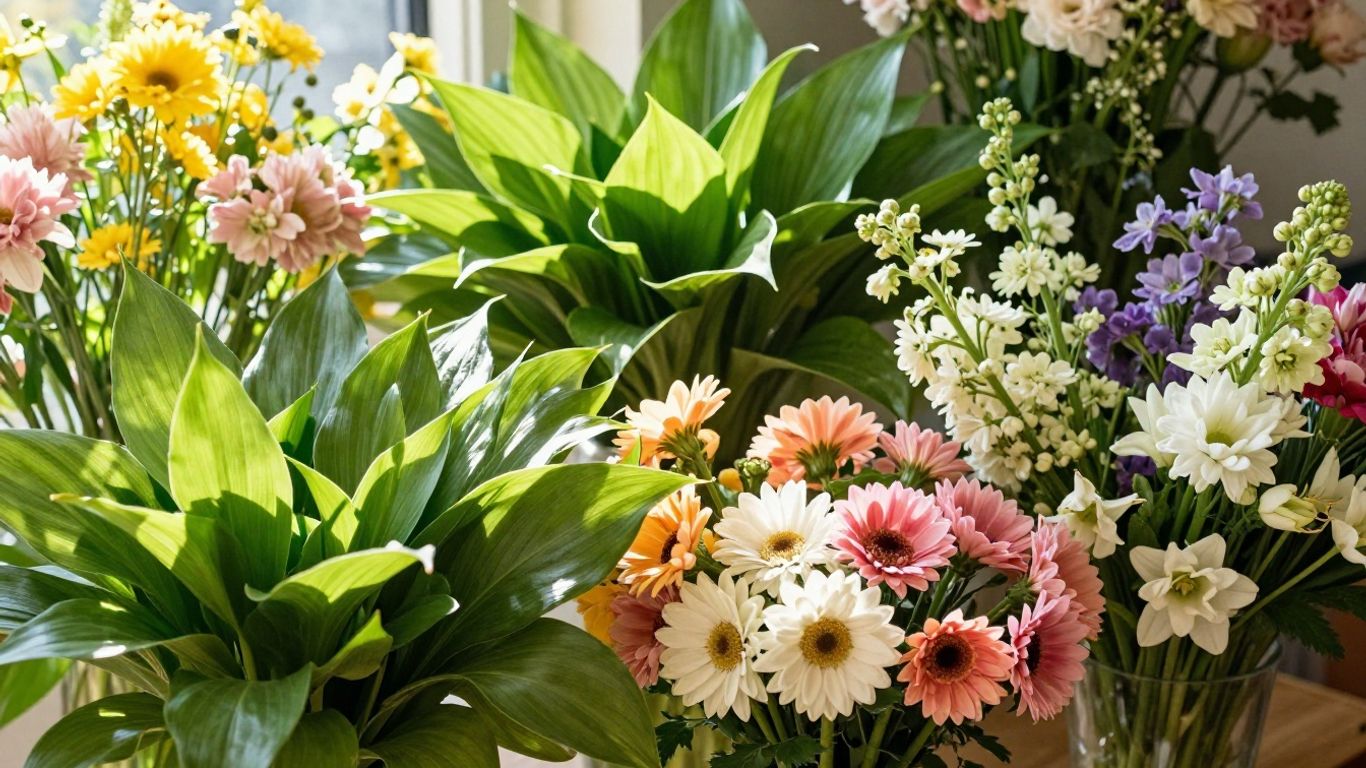 Sustainable blooms in a florist's arrangement.
