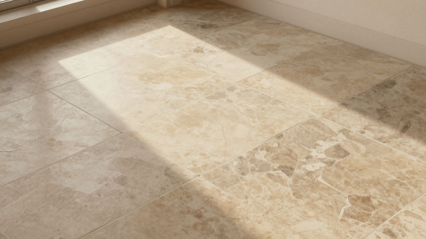 Sketch of limestone flooring in a bright room.
