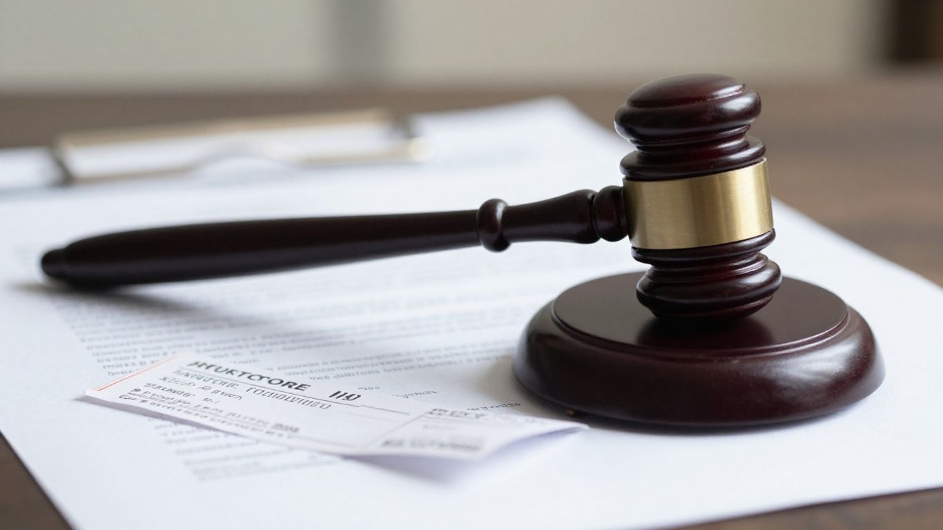 Gavel on legal document with traffic ticket.
