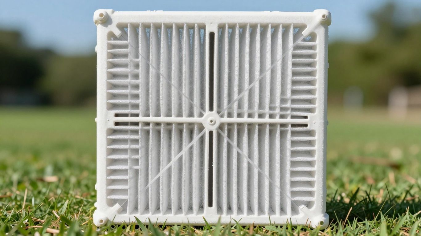 Clean HVAC air filter against a sunny outdoor background.