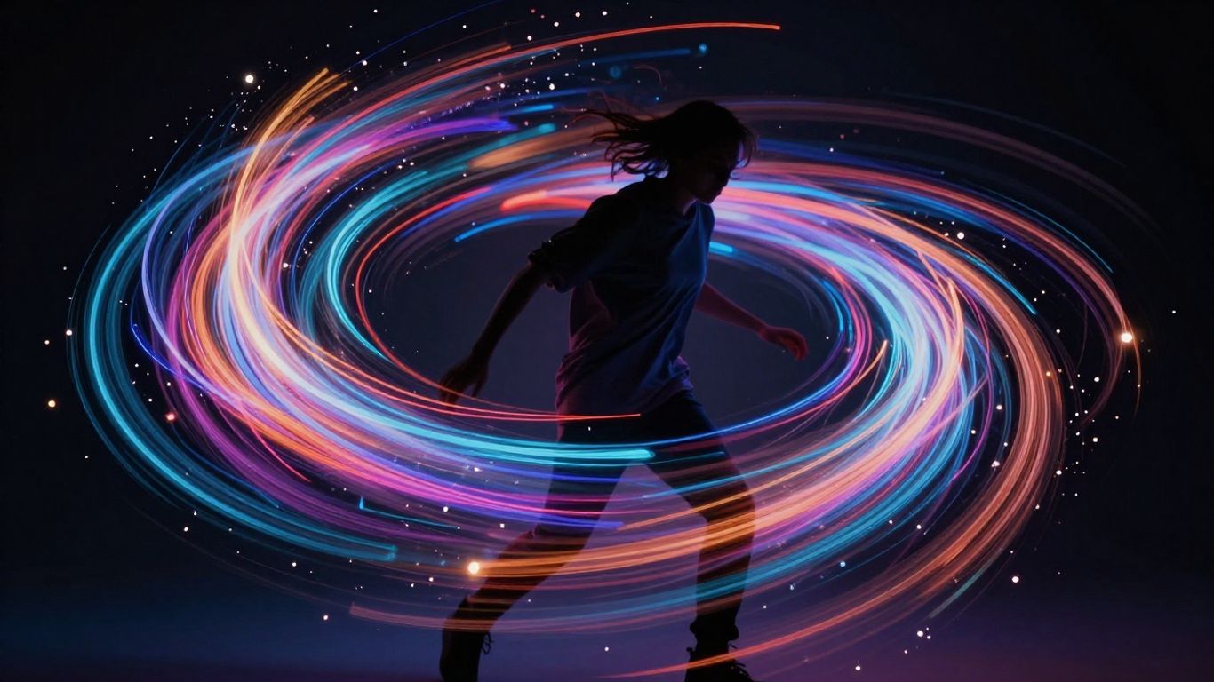 AI music video visuals with light trails.