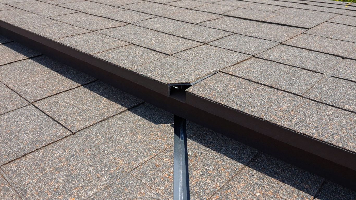 Close-up of a properly installed roof valley with shingles and flashing.