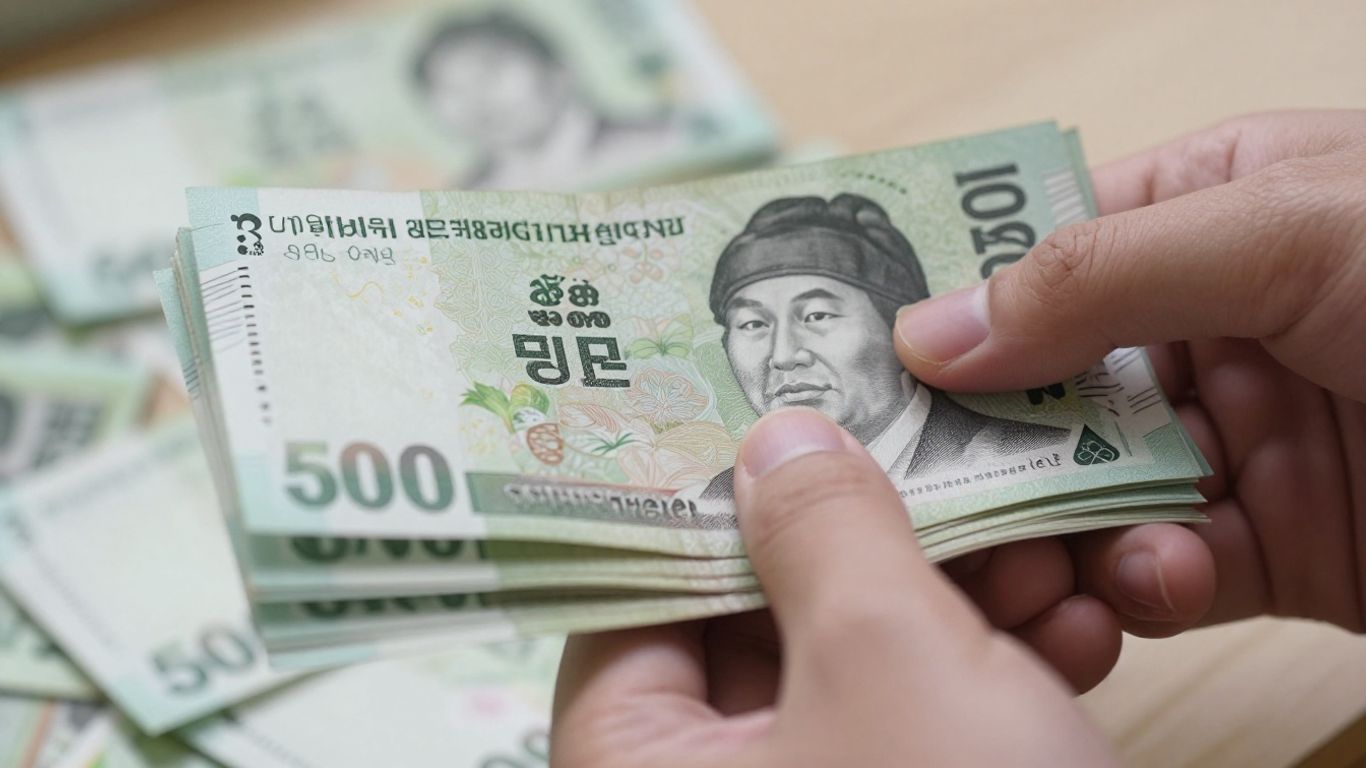 Hand holding Korean Won bills, close-up shot.