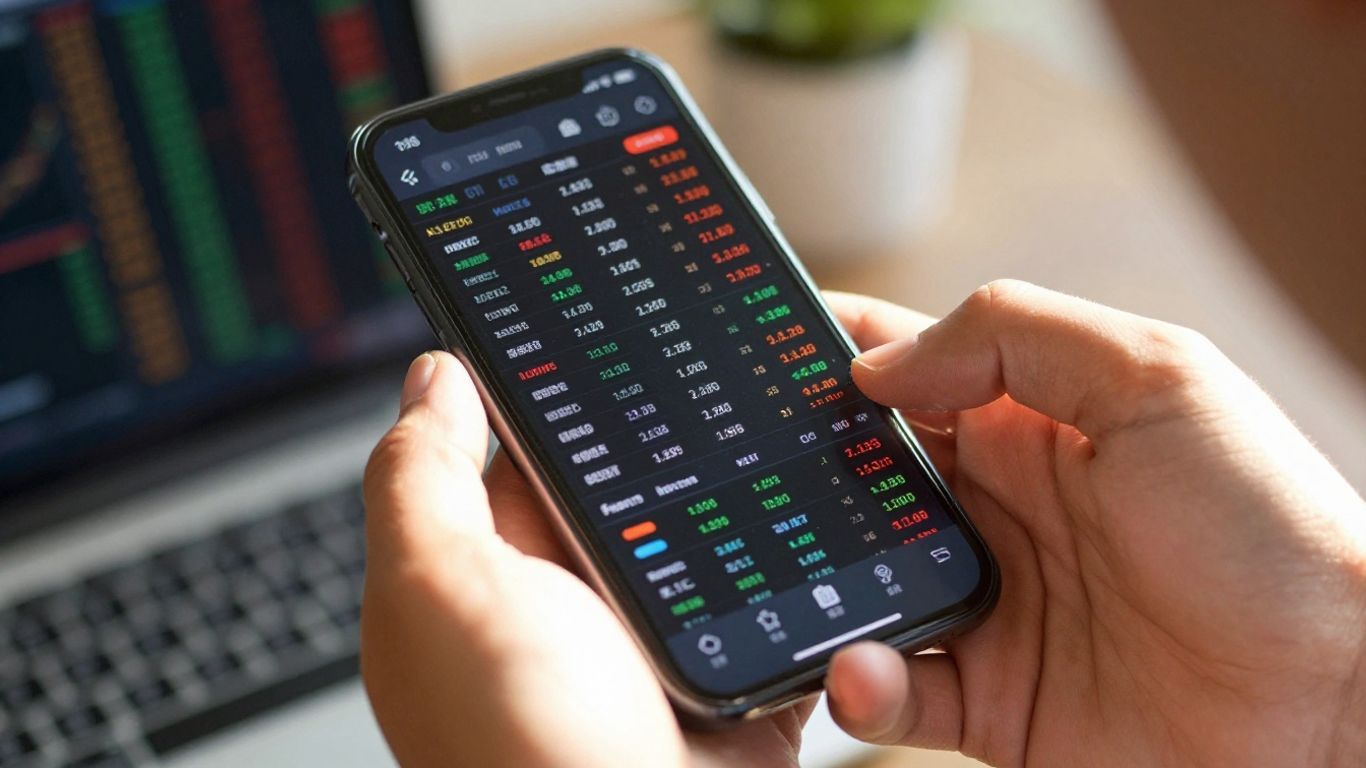 Smartphone displaying stock market data