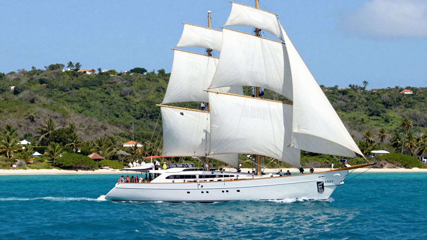 Sailing yacht on turquoise waters near Antigua coast.