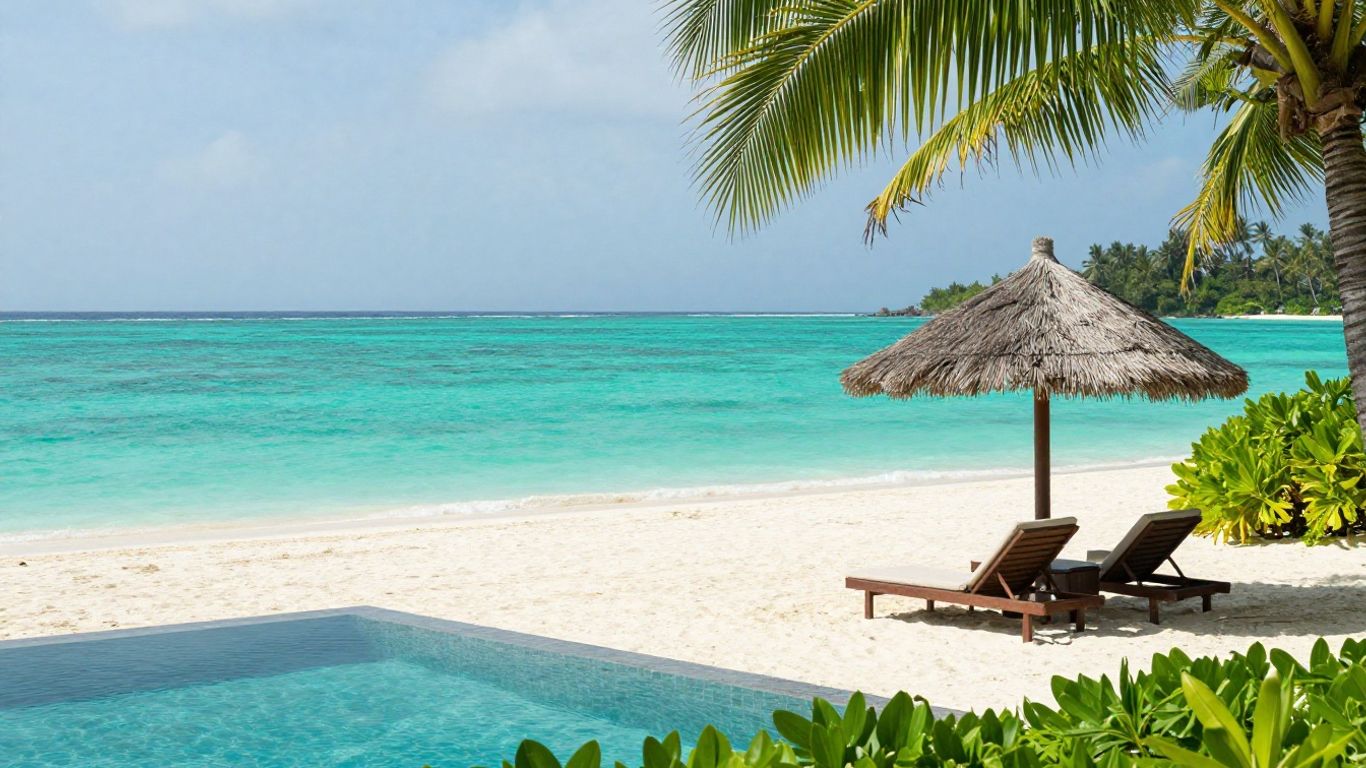 Palm beach resort with turquoise water