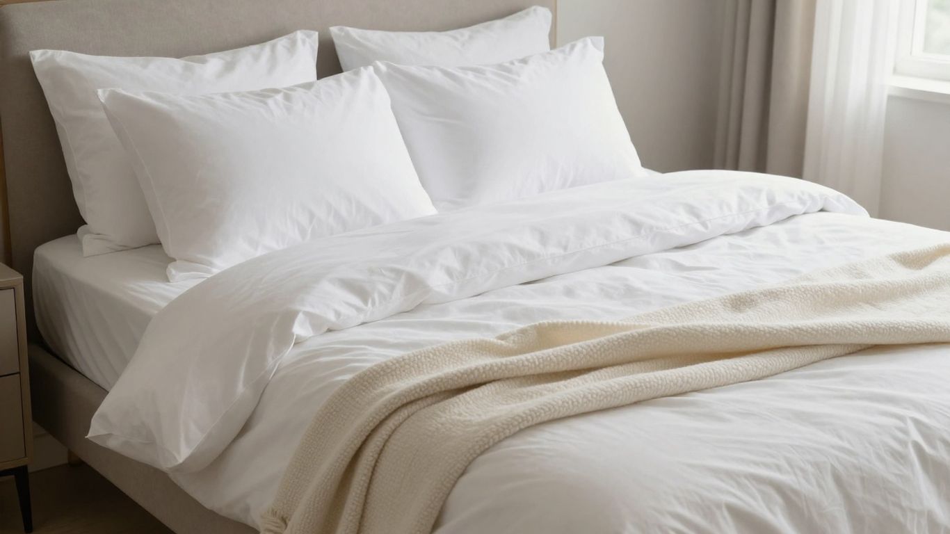 Comfortable and clean Airbnb bed with white linens and pillows.