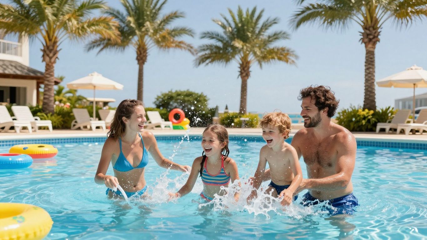 Family enjoying pool activities at NRMA Treasure Island Resort.