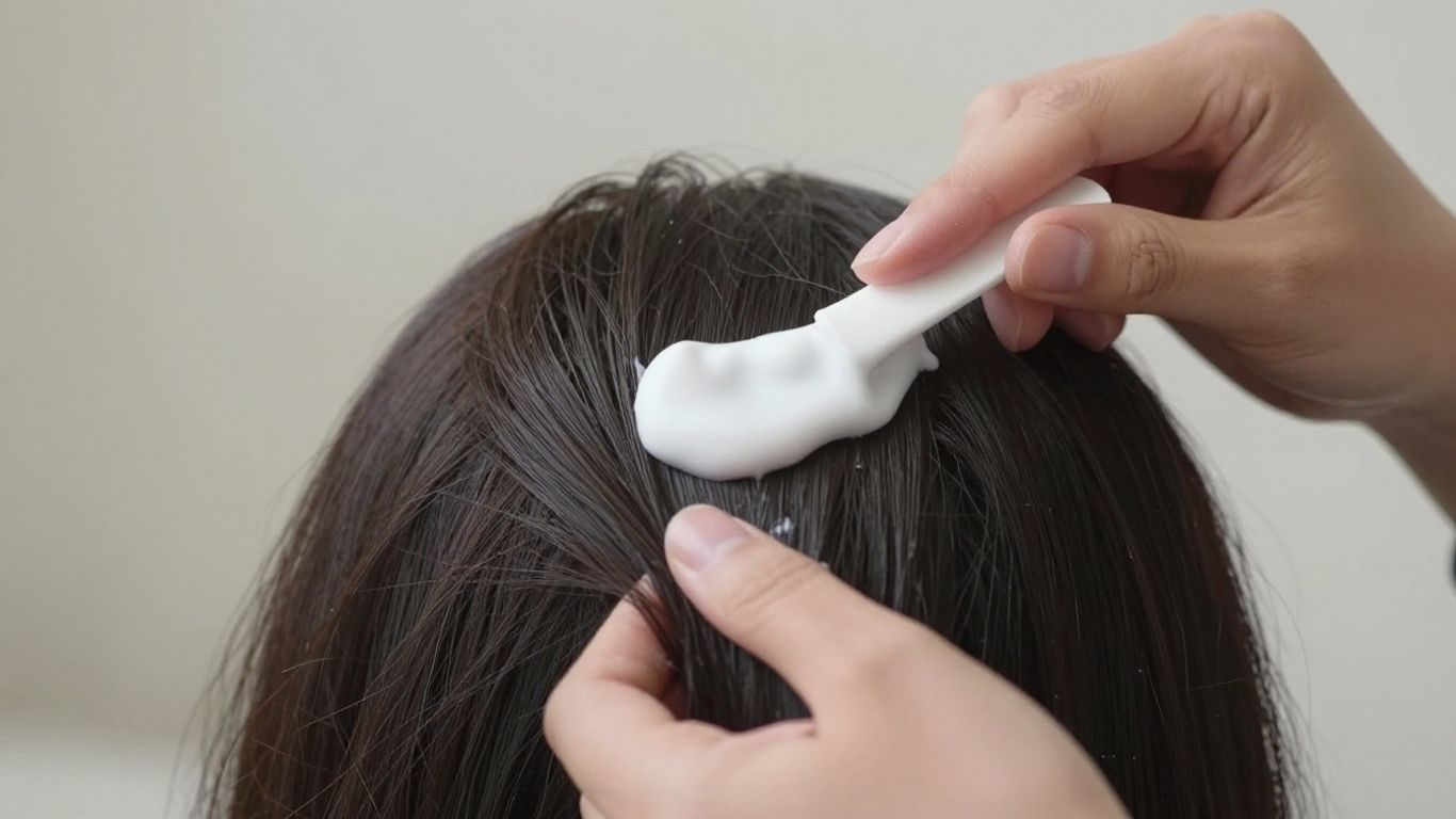 Woman applying cream to hair