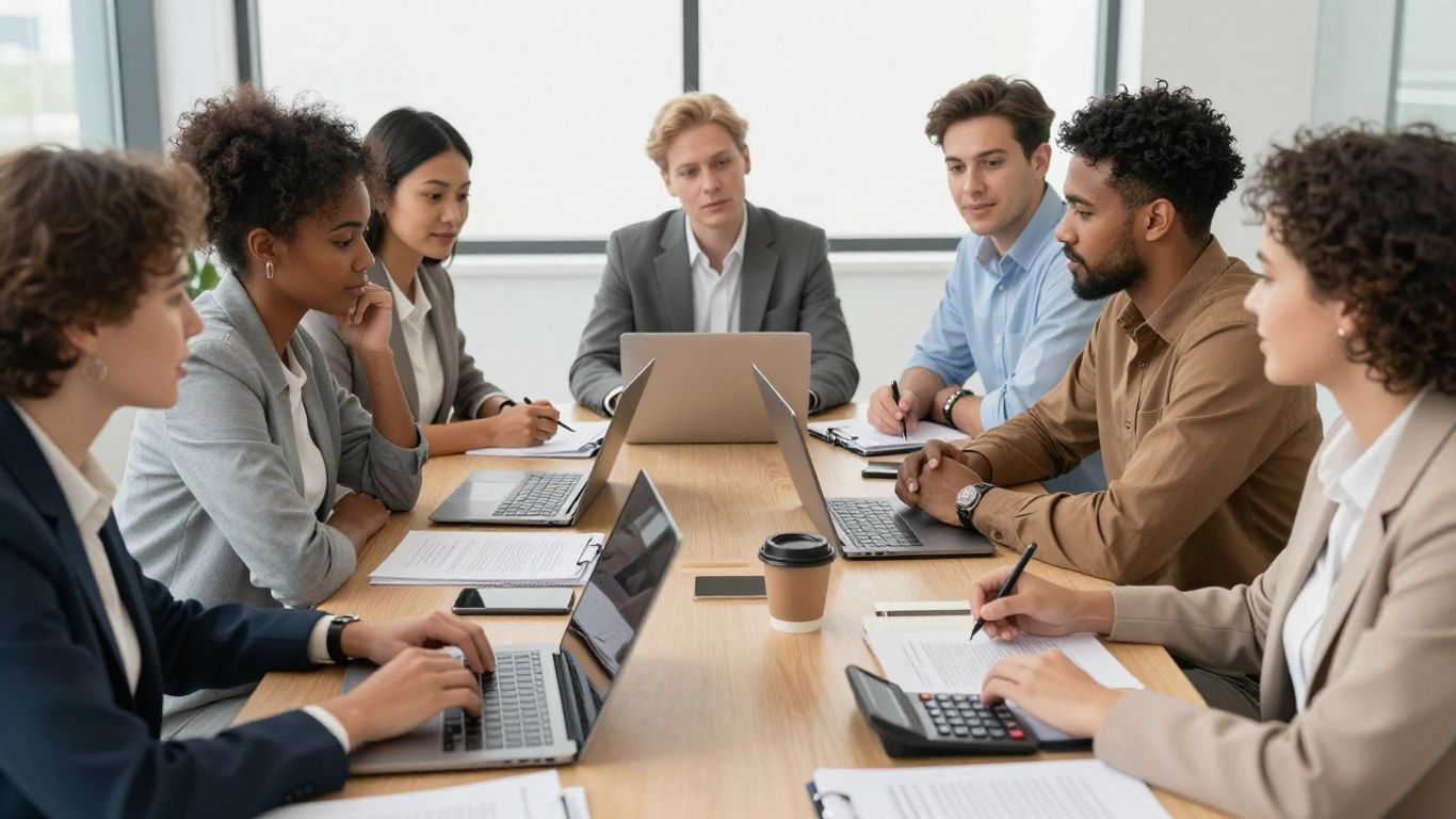 Team reviewing a workplace coaching budget