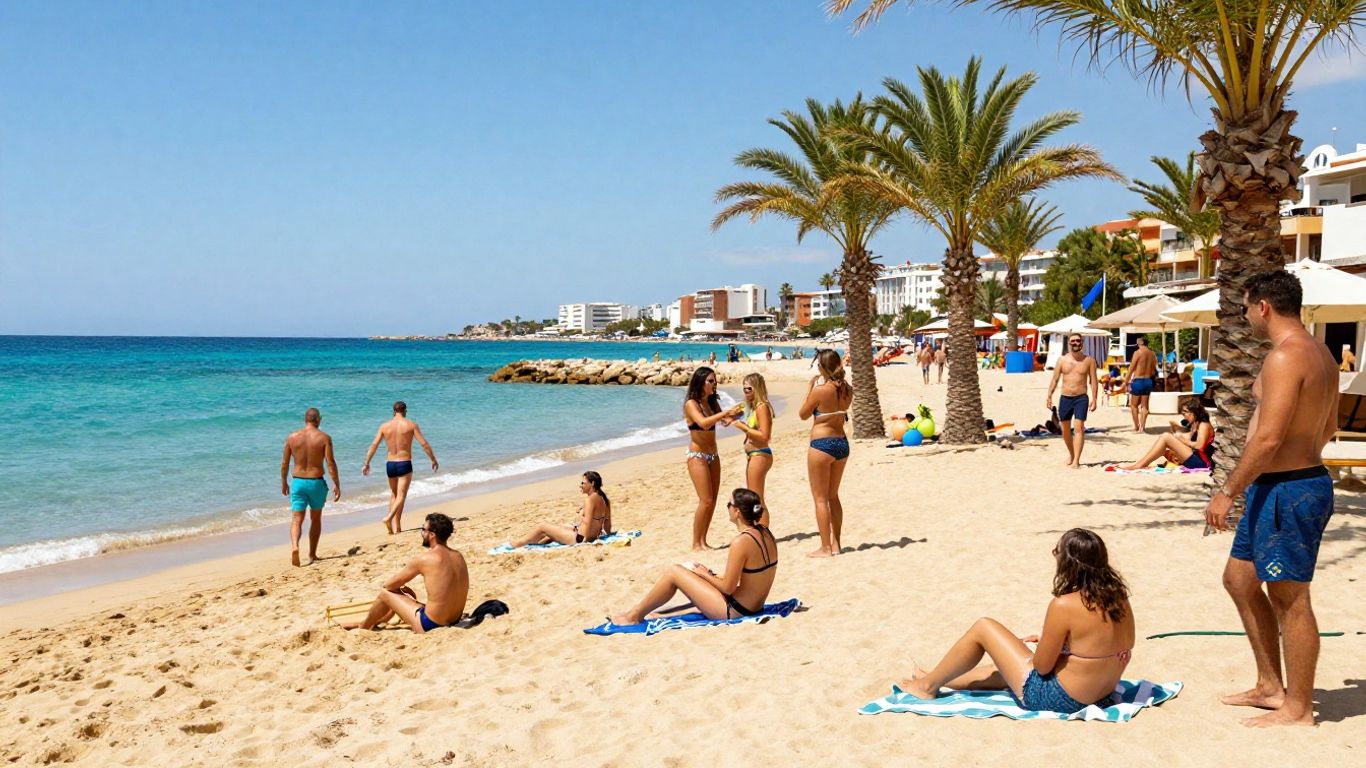 Magaluf beach with friends enjoying the sun and sea.