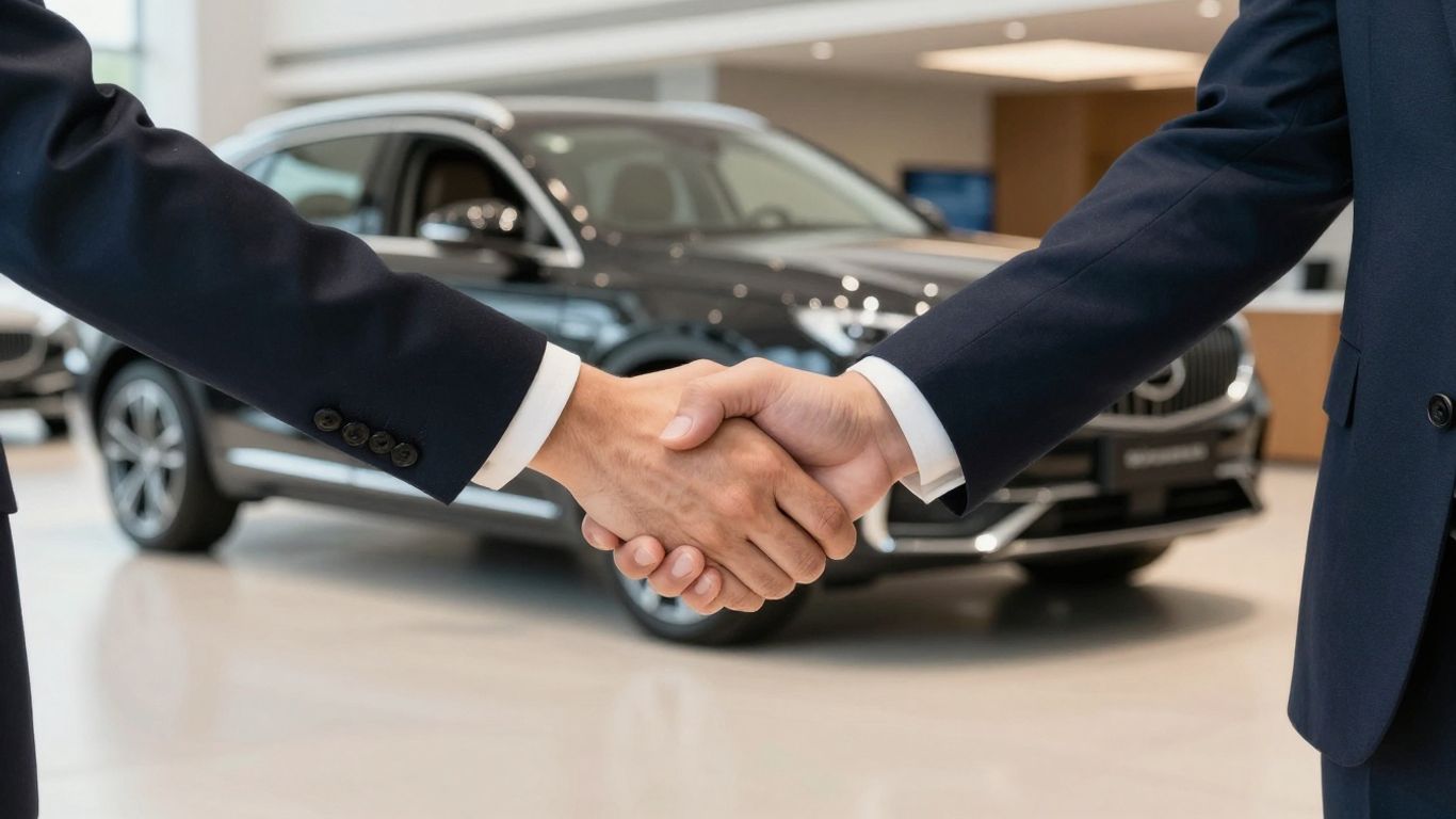 Verhandlungssituation bei einem Fahrzeugkauf im modernen Autohaus