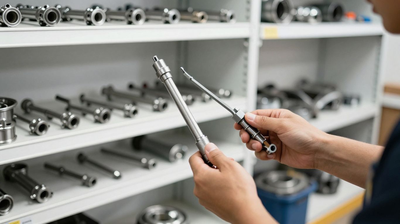 Mechanic holding car part in workshop