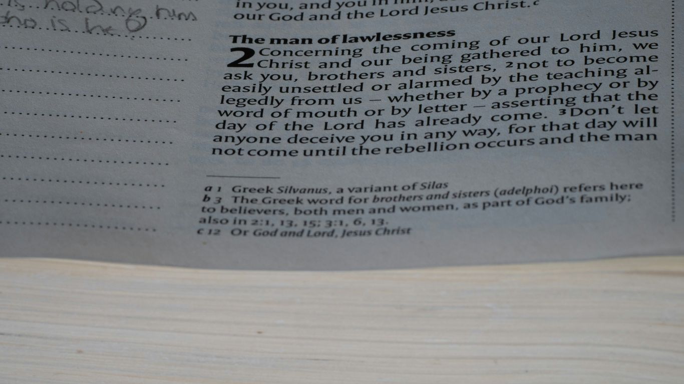 Bible passage discussing the man of lawlessness.