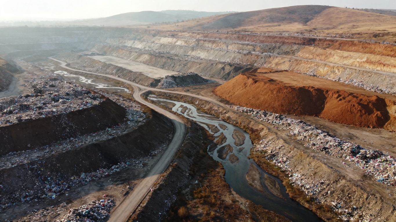 Aerial view of California landfill terrain