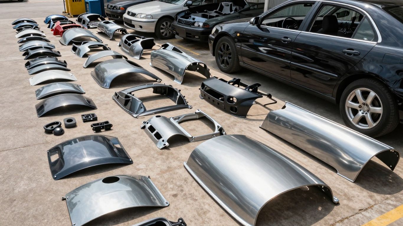 Honda Accord Euro car parts in a recycling yard.
