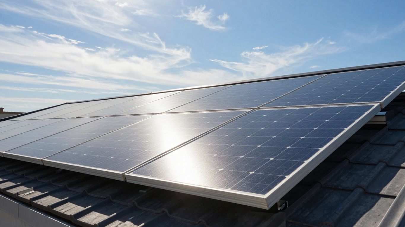 Panneaux solaires sur un toit ensoleillé.