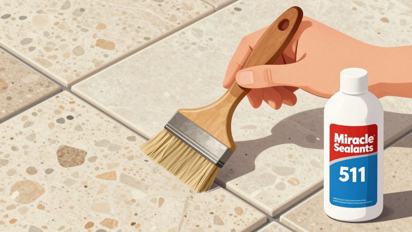 用 Miracle 511 瓶子手工密封洞石瓷砖