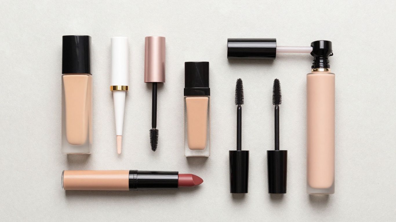 Clean beauty makeup products laid out for application.