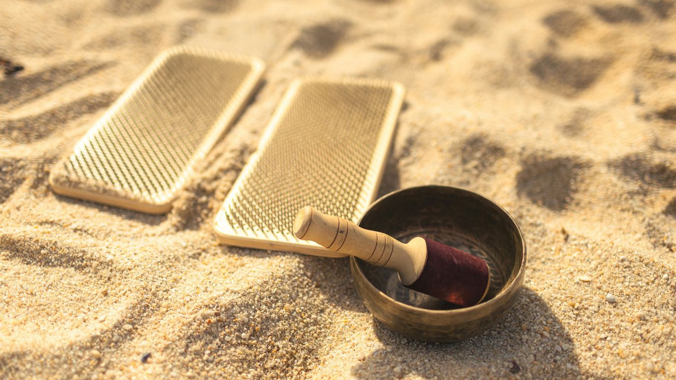 Variety of yoga props like blocks