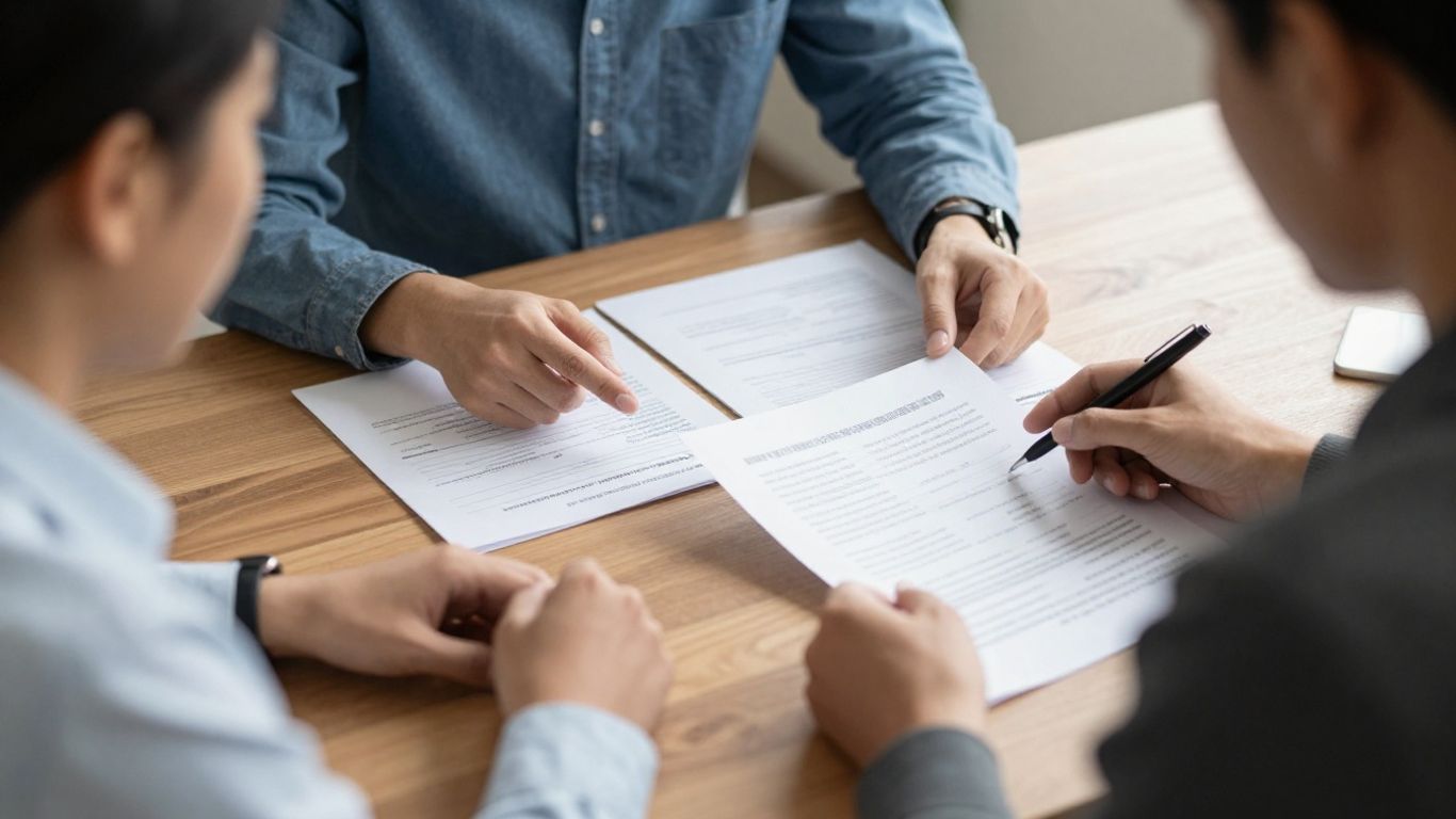 Pareja revisando finanzas juntos en una mesa.