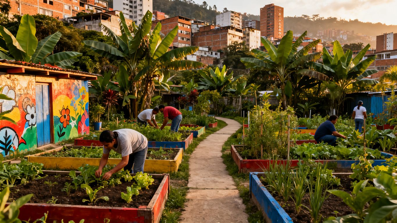 Colorful community gardens in Moravia Medellín