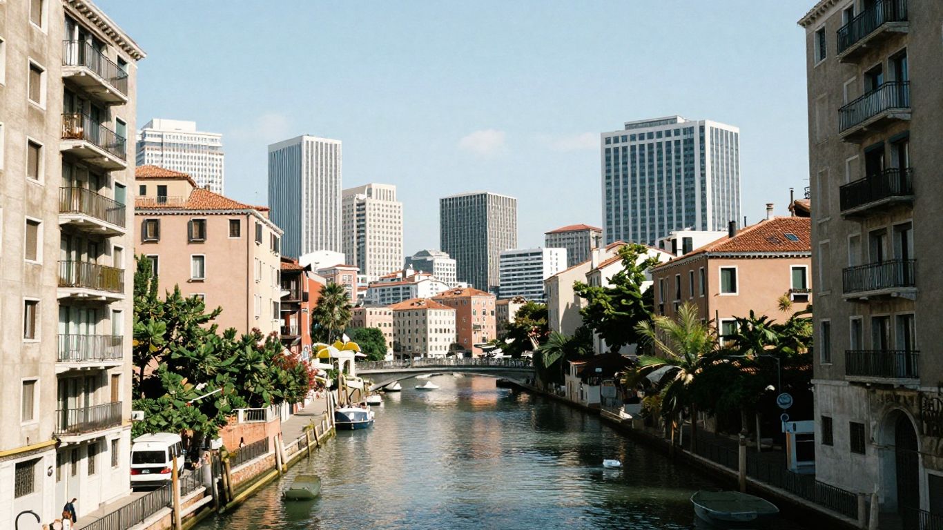 Modern city skyline view near the beach