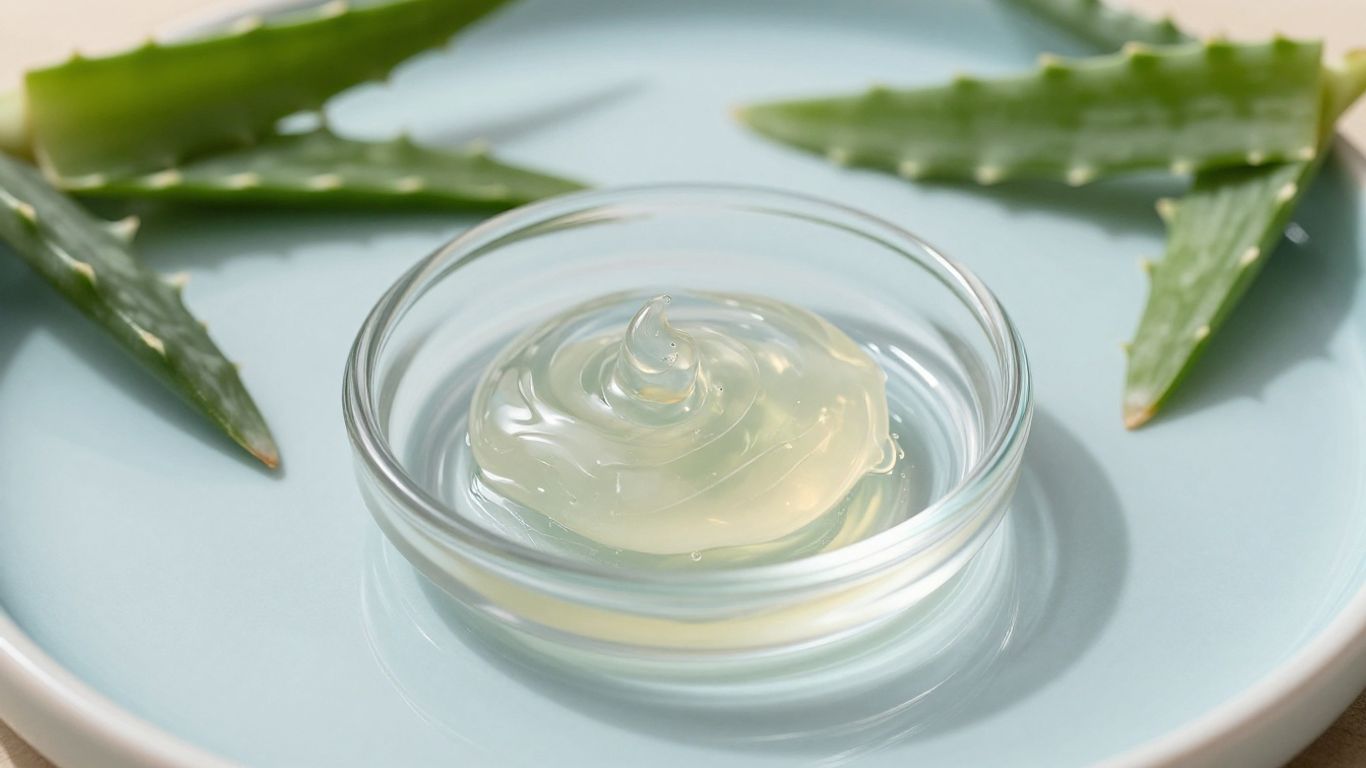 Soft blue gel beside aloe leaves