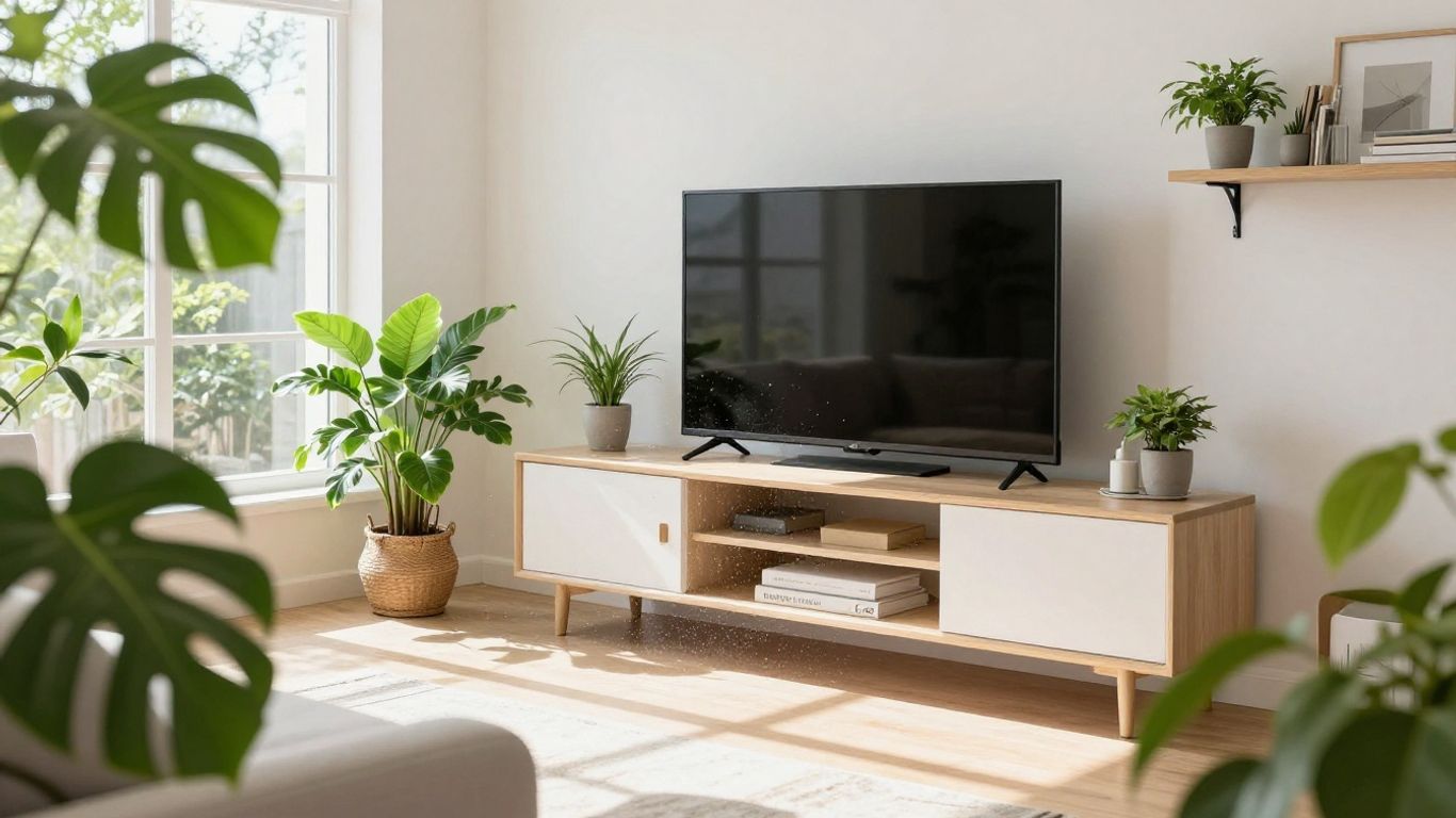 Sparkling clean living room with bright sunlight and fresh plants.