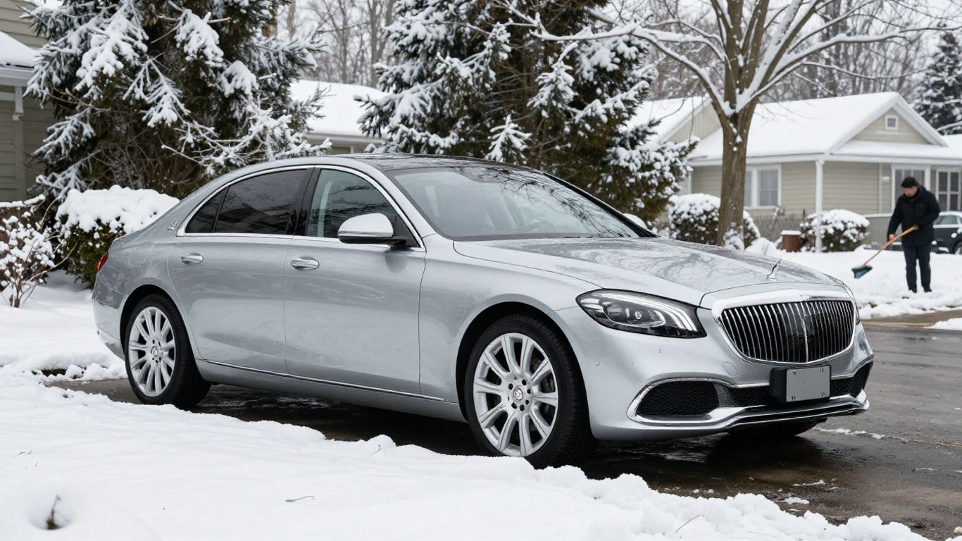 Silver Audi parked on a snowy driveway