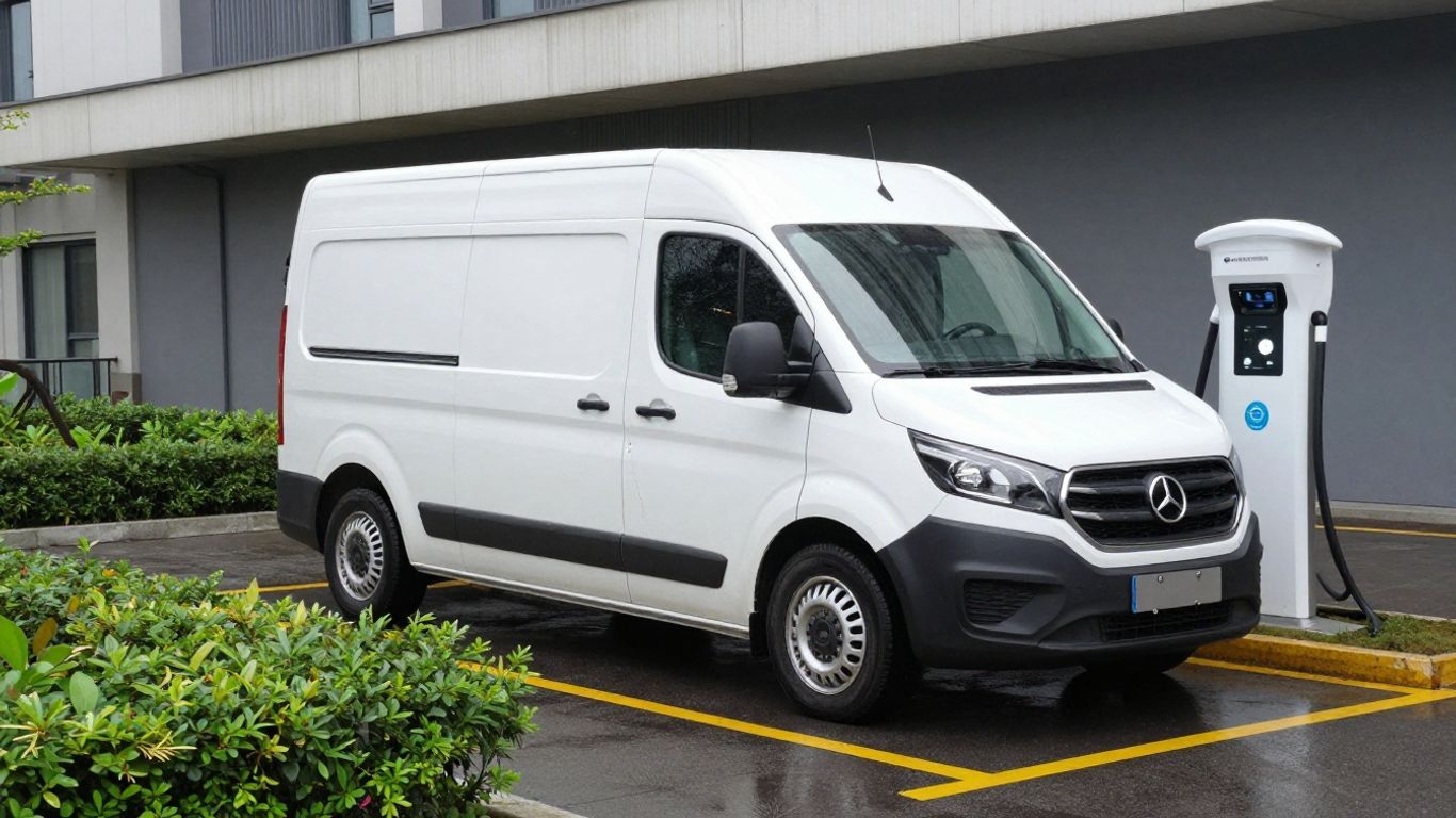Electric van parked beside modern charging point