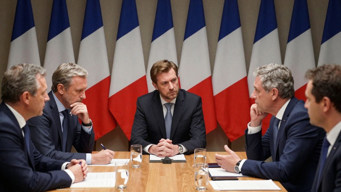 Réunion tendue de dirigeants politiques français autour d'une table.