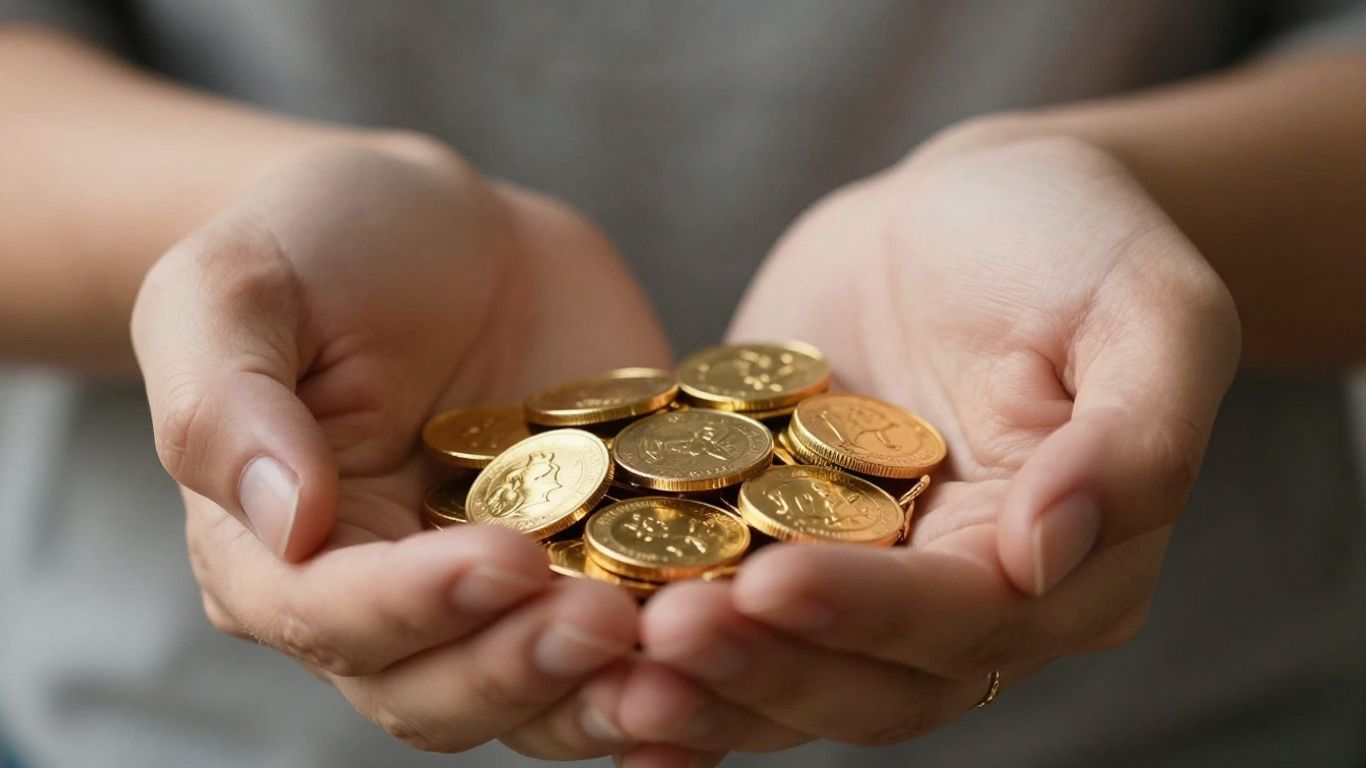 金手拿著金幣和珠寶。