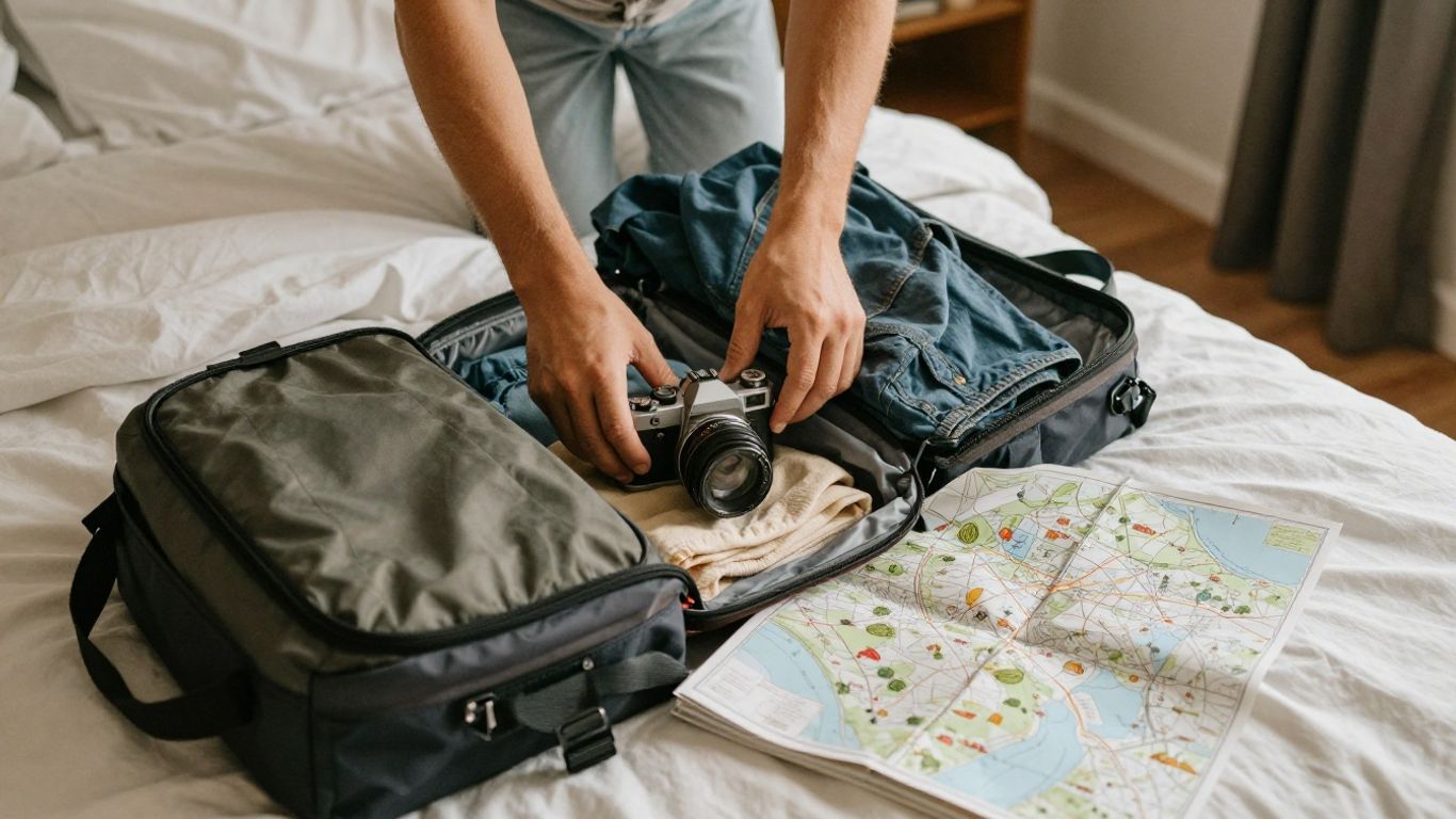 Deux voyageurs préparant leur escapade romantique