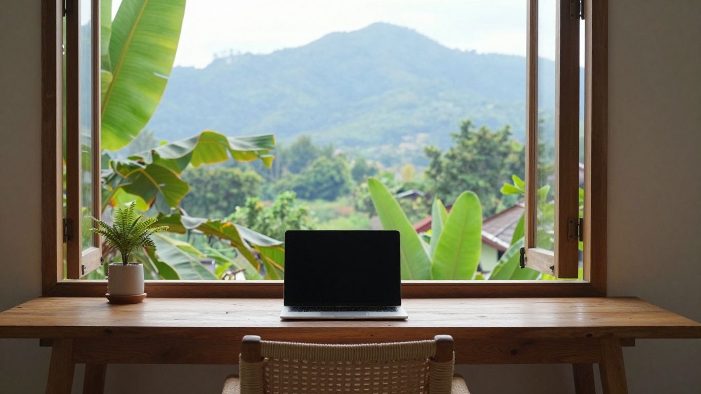 Chiang Mai home office near tropical greenery